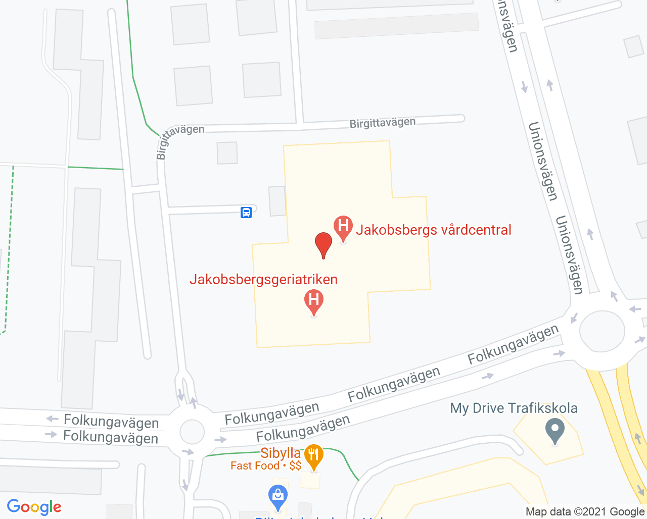 Karta till Vital Jakobsbergs Sjukhus