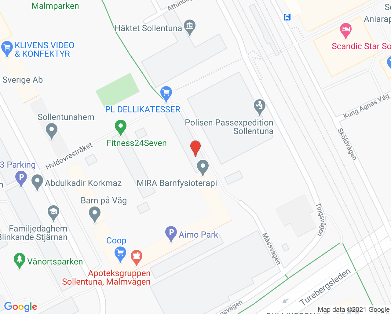 Karta till Mira Barnfysioterapi - Fysiokids Specialiserad fysioterapi, Sollentuna