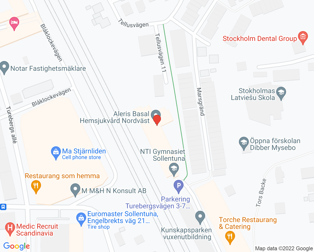 Karta till Aleris ASIH Sollentuna