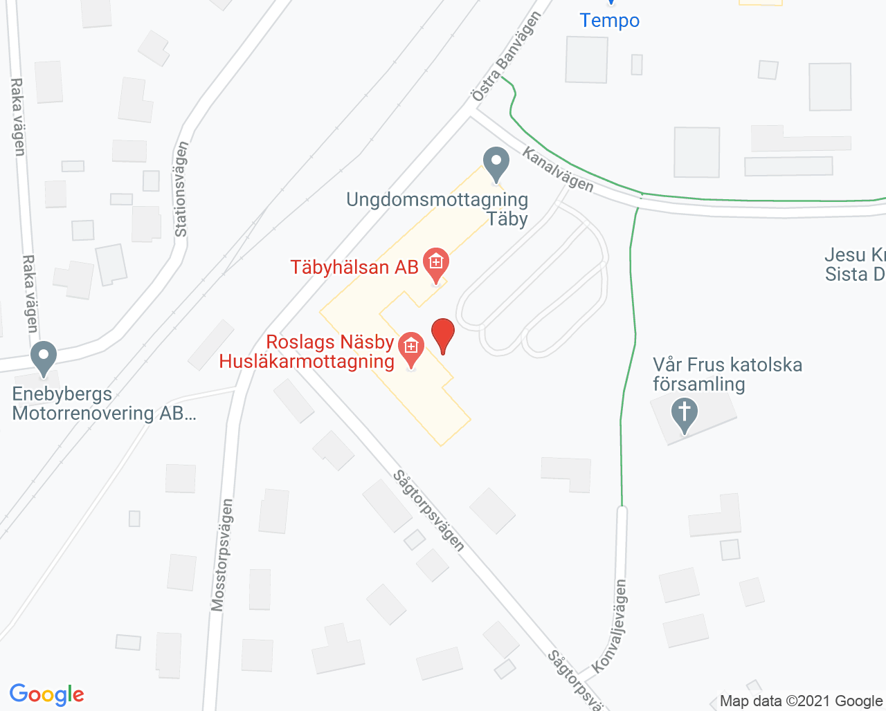 Karta till Roslags Näsby Sjukgymnastik - Torbjörn Sjödin, Täby
