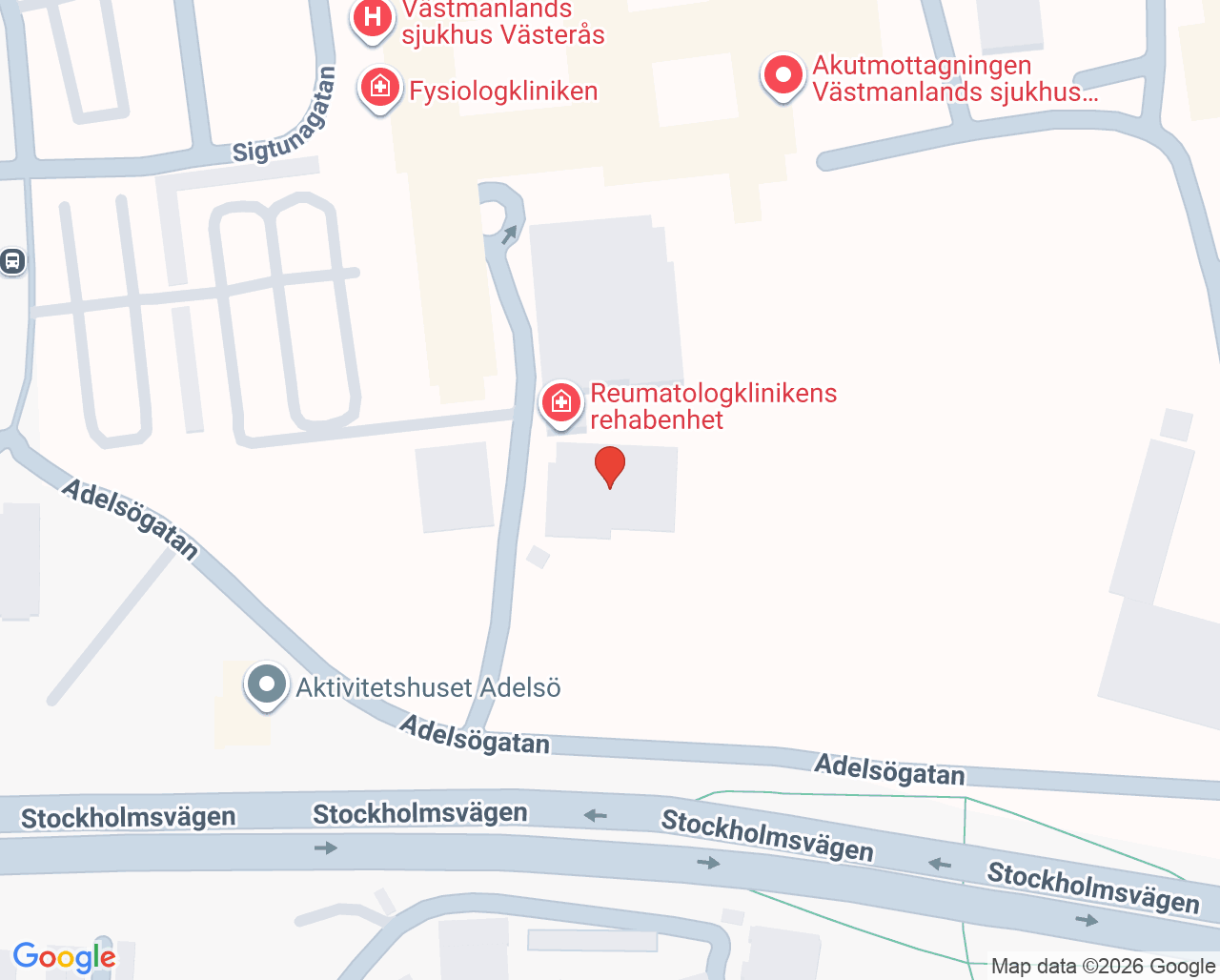 Karta till Reumatologklinikens rehabenhet, Västerås