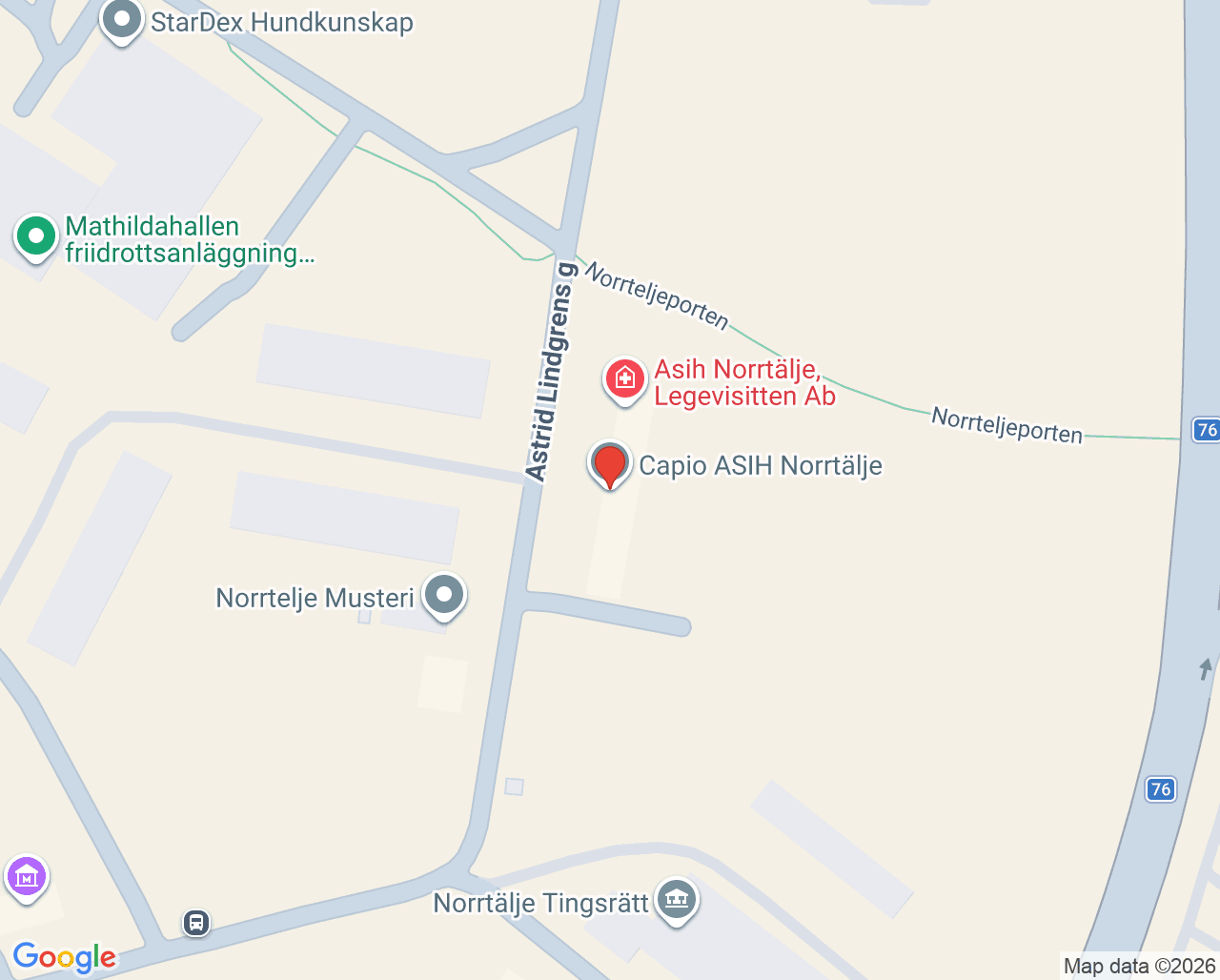 Karta till ASiH Norrtälje Capio
