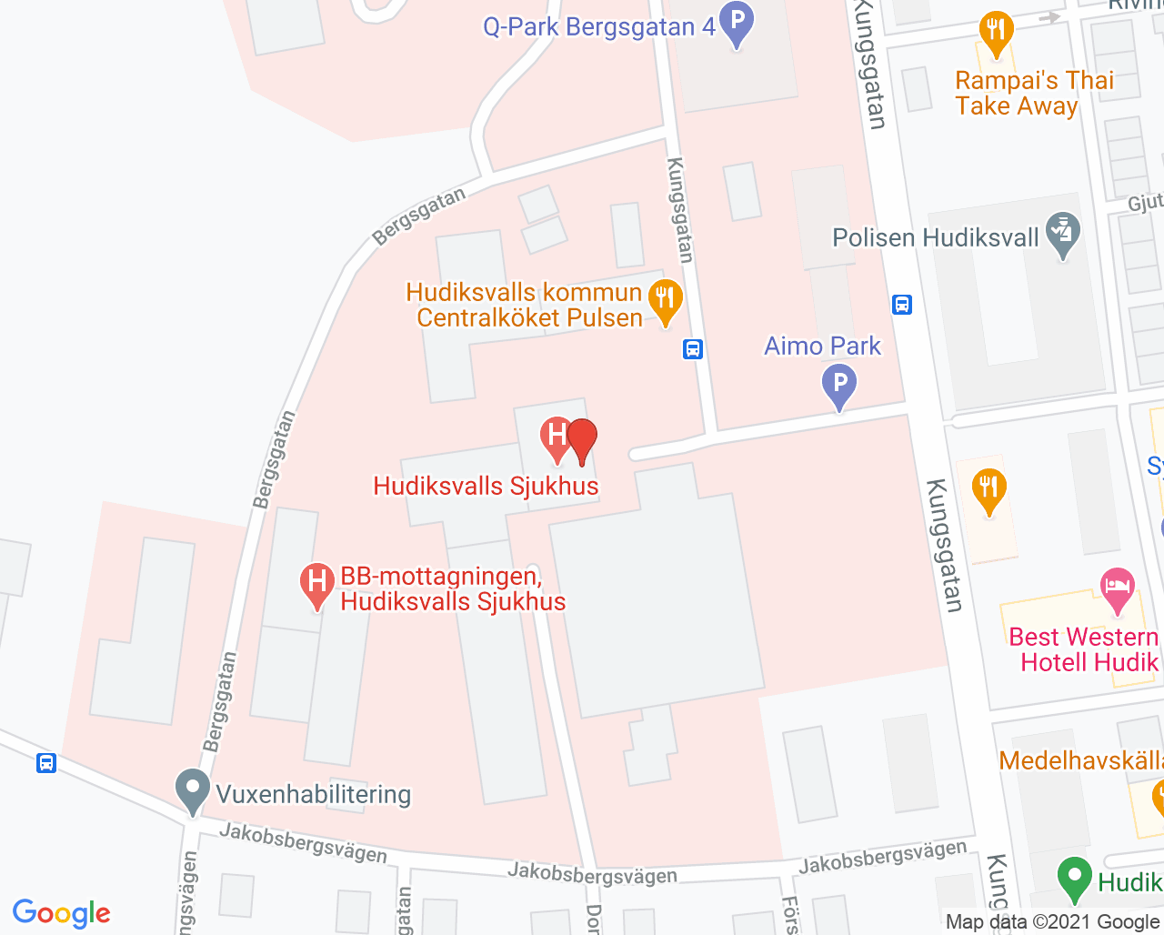 Karta till Familjeläkarjour Hudiksvall