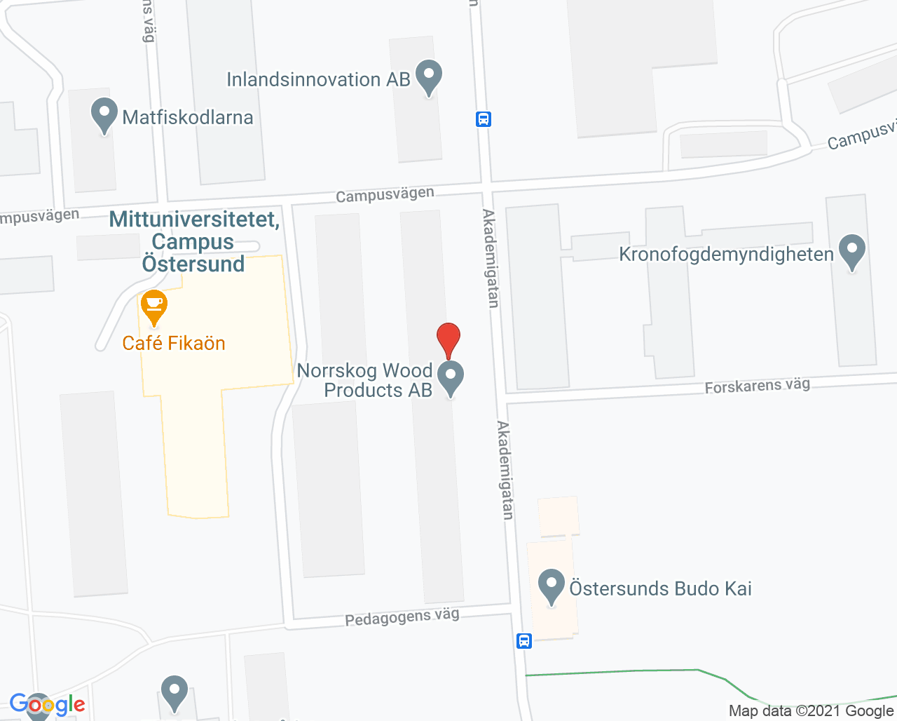 Karta till Specialistvården Campus, Akademigatan 4C Östersund