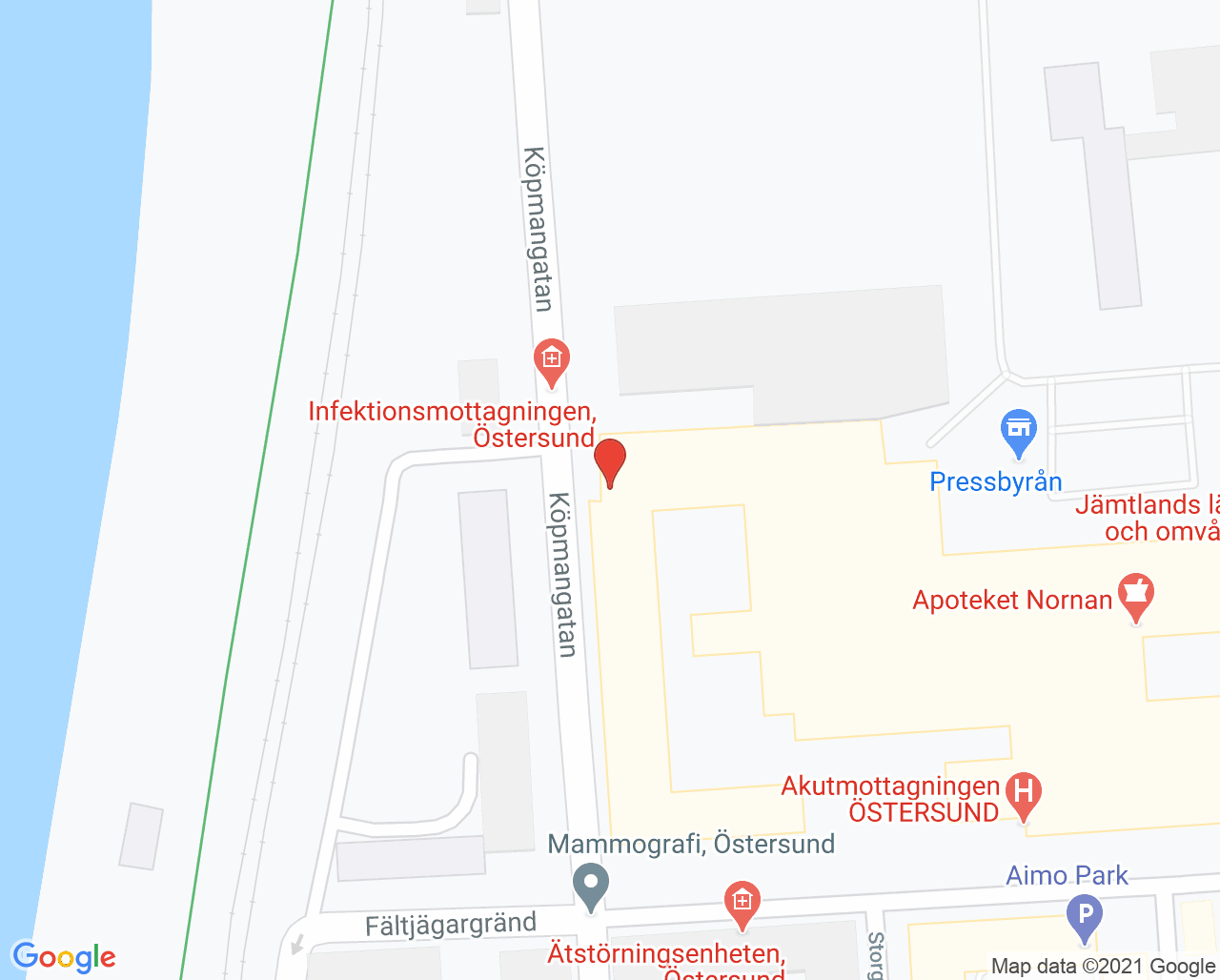 Karta till Lung- och allergimottagningen, Östersund