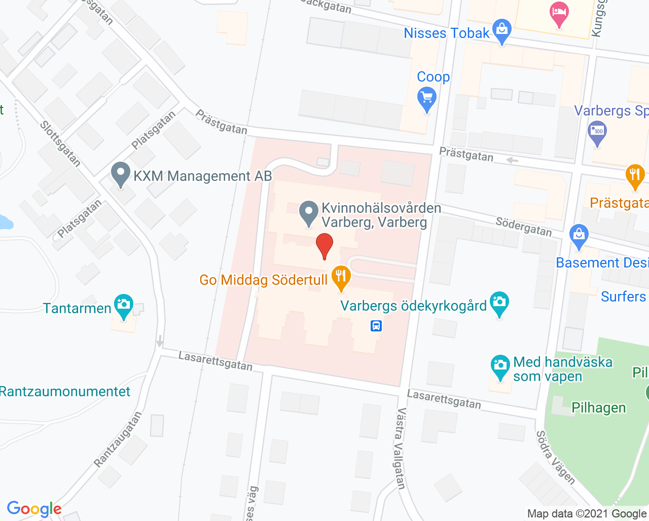 Karta till Vårdcentralen Västra Vall, Varberg