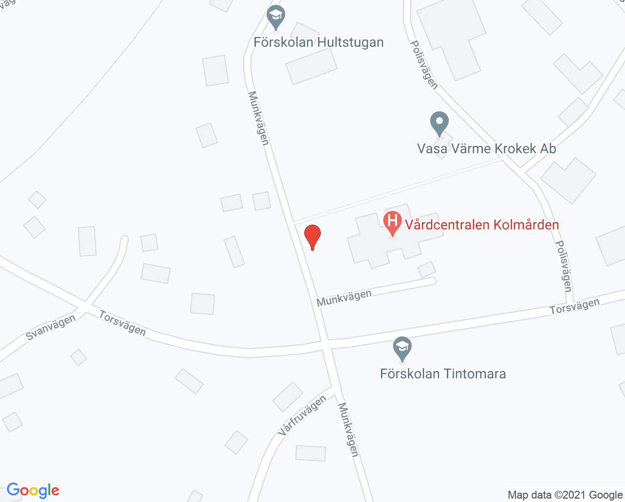 Karta till Arbetsterapimottagningen Kolmården, Rehab öst