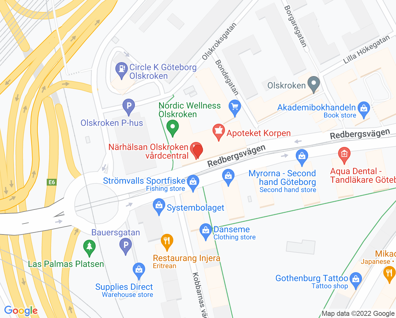 Karta till Folktandvården Olskroken Göteborg, Göteborg