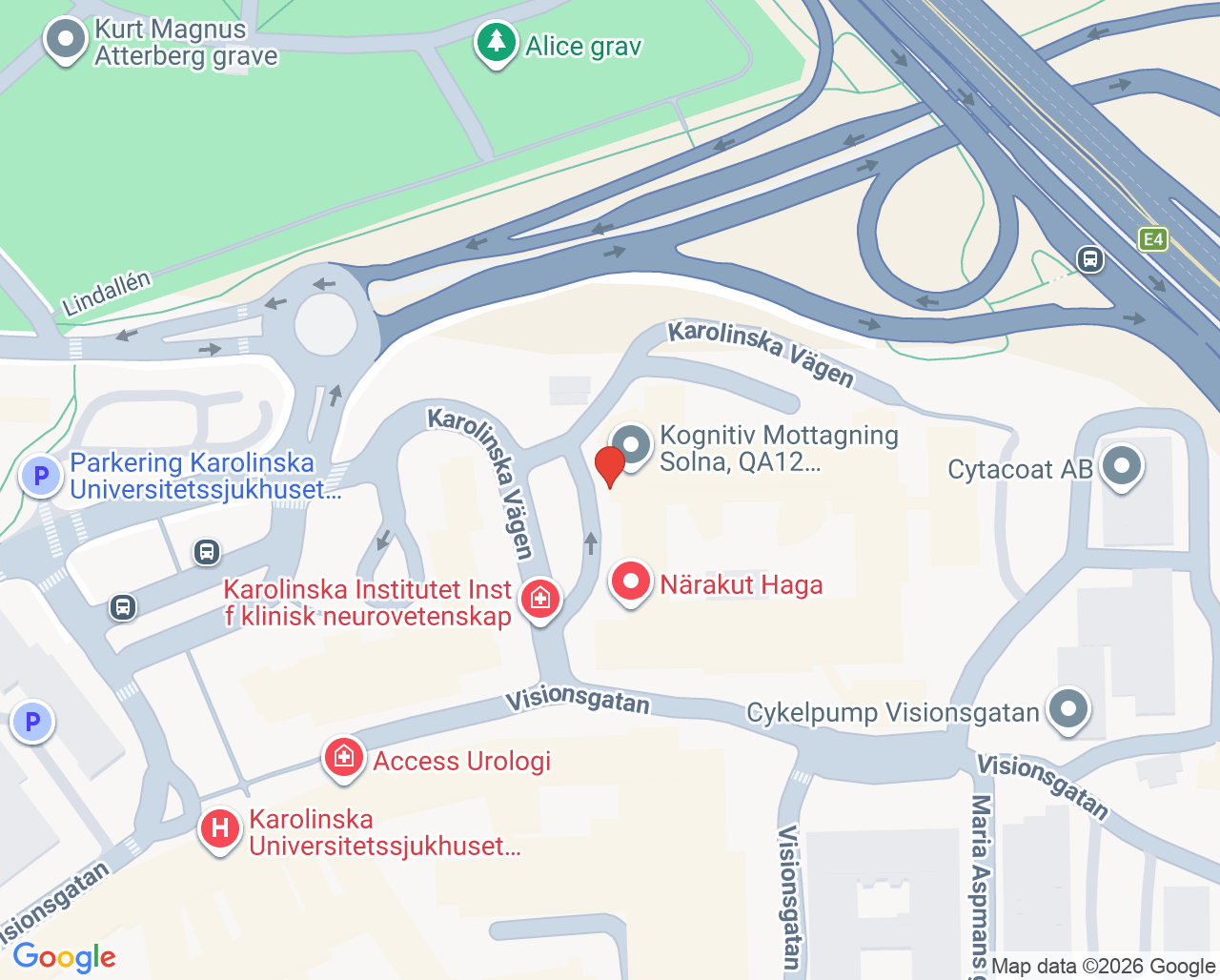 Karta till Mottagning Klinisk Nutrition Solna, Karolinska Universitetssjukhuset