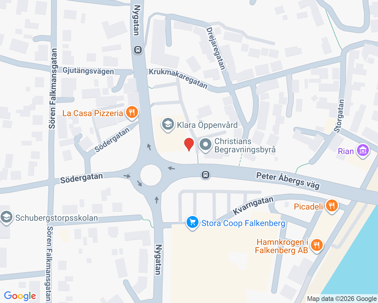 Karta till Distriktssköterskemottagningen Capio Vårdcentral Falkenberg