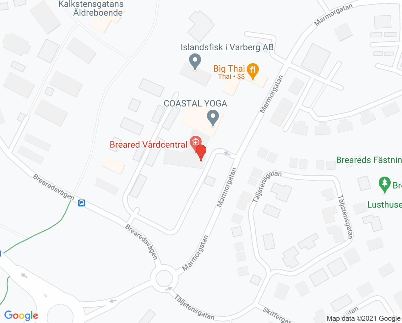 Karta till Distriktssköterskemottagningen Breared, Varberg