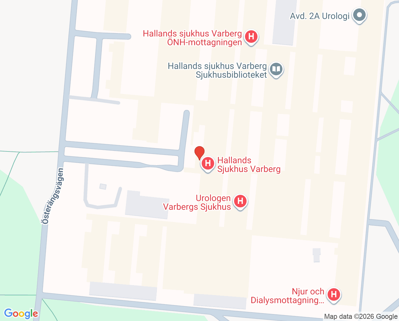 Karta till Akutmottagningen Hallands sjukhus Varberg