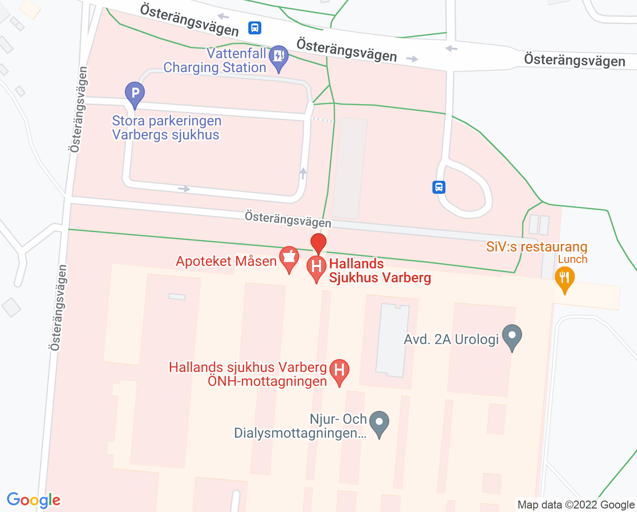 Karta till Hudmottagningen Hallands sjukhus Varberg