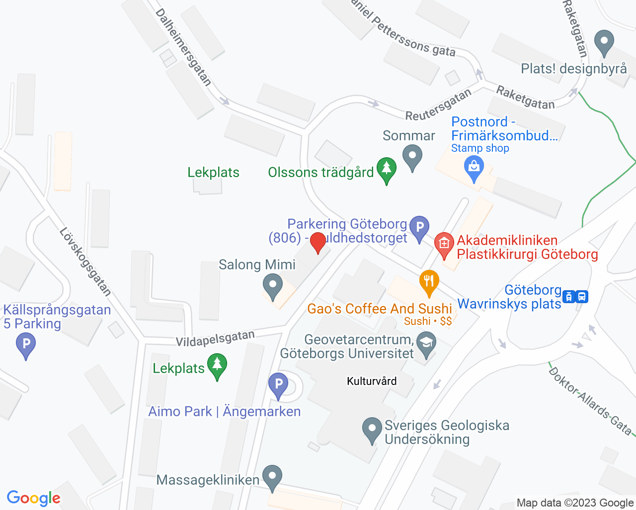 Karta till Tandläkare Christina Hellquist Kanagaraja, Göteborg