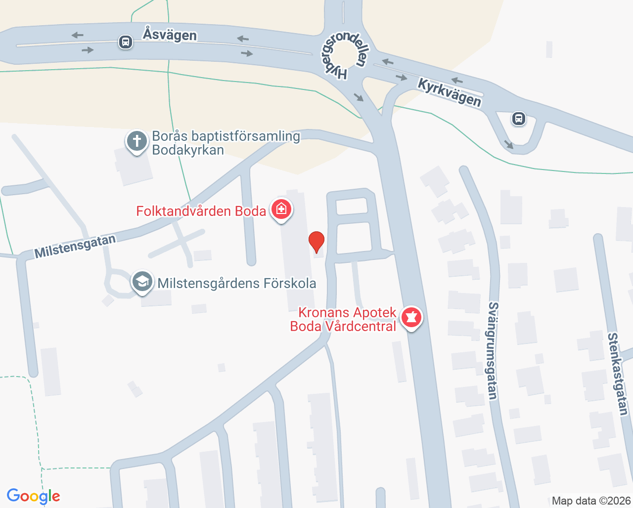 Karta till Närhälsan Boda vårdcentral, Borås