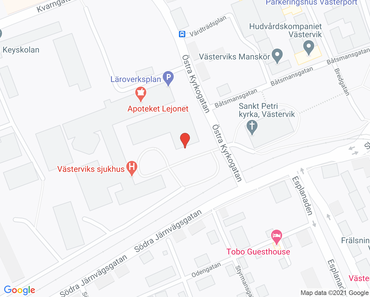 Karta till Barn- och ungdomsavdelning 10 Västervik