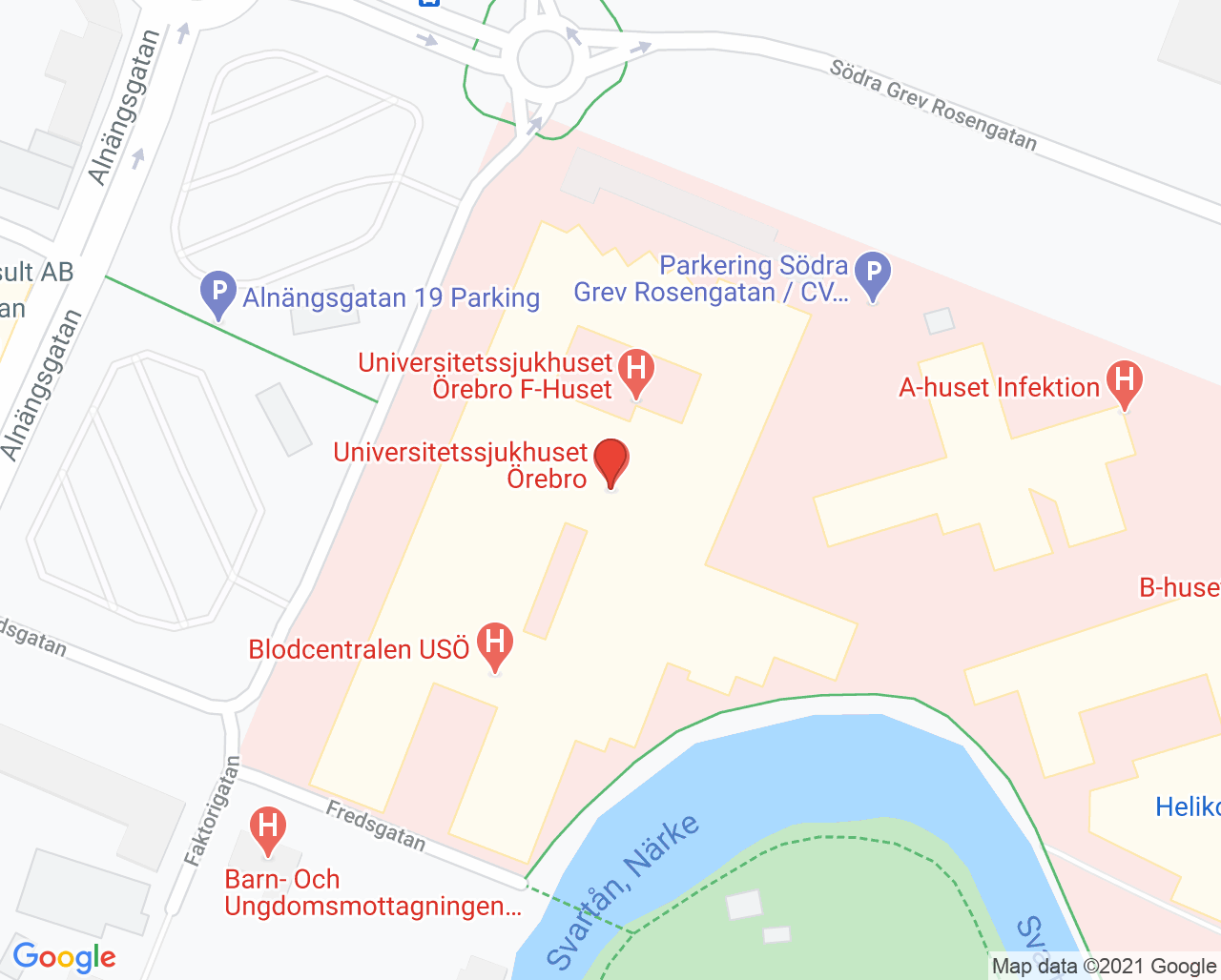 Karta till Geriatriska kliniken Universitetssjukhuset Örebro