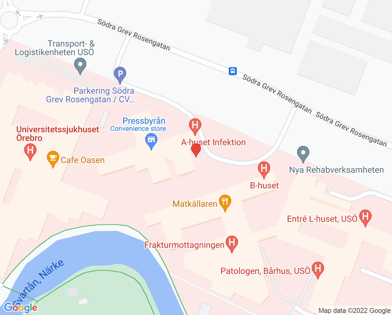 Karta till Infektionsavdelning 40 Universitetssjukhuset Örebro