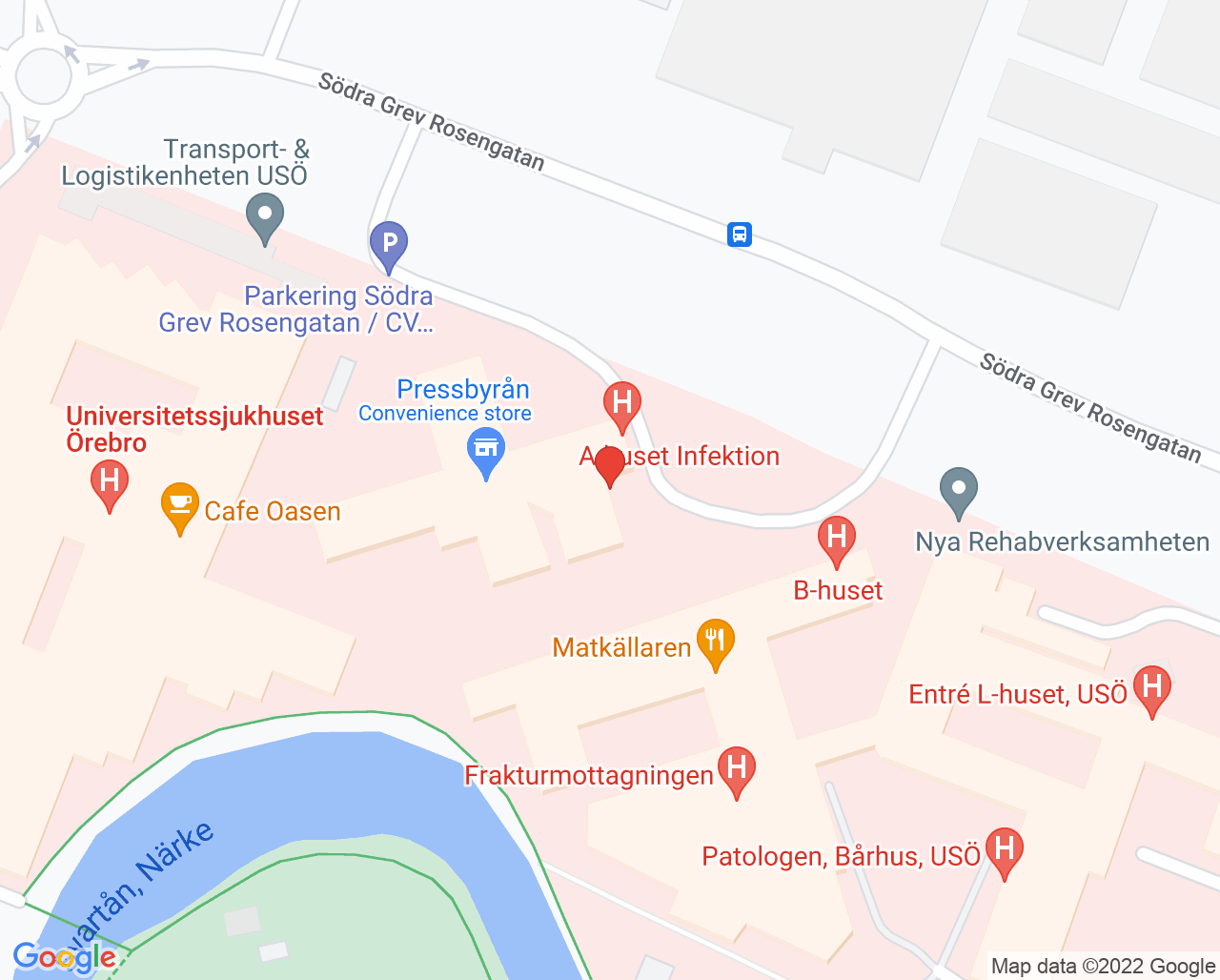 Karta till STI-mottagningen Universitetssjukhuset Örebro