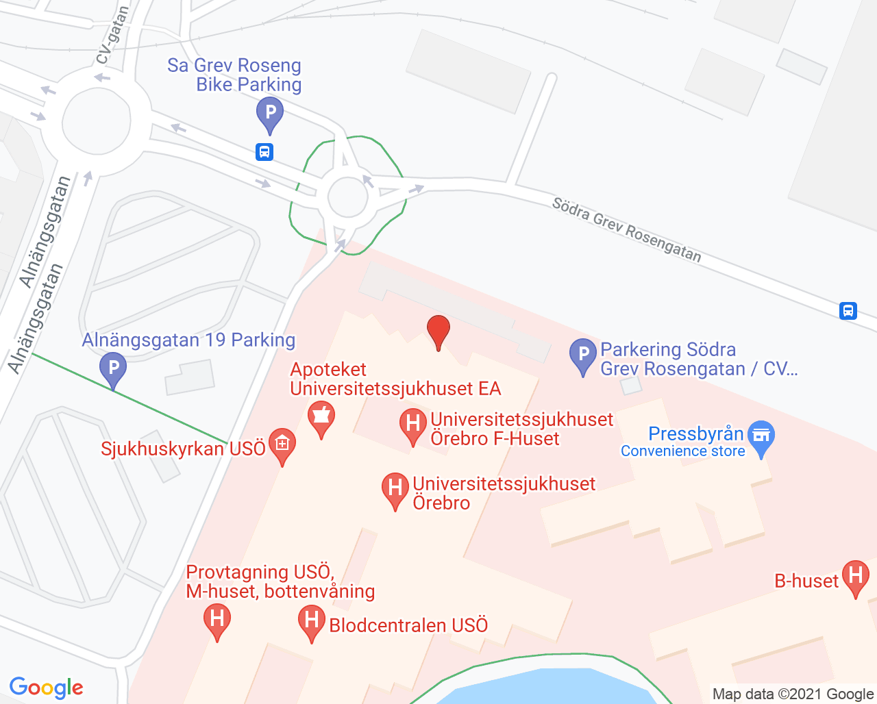 Karta till Neurofysiologi Universitetssjukhuset Örebro, Örebro