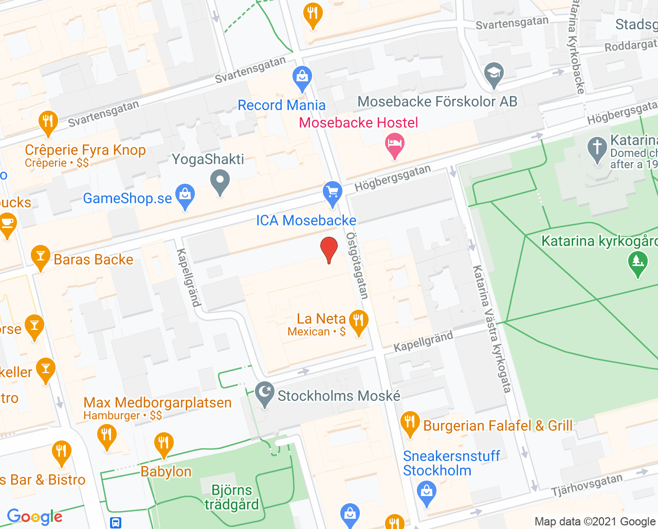 Karta till Capio Vård för hemlösa Pelarbacken öppenvård, Södermalm