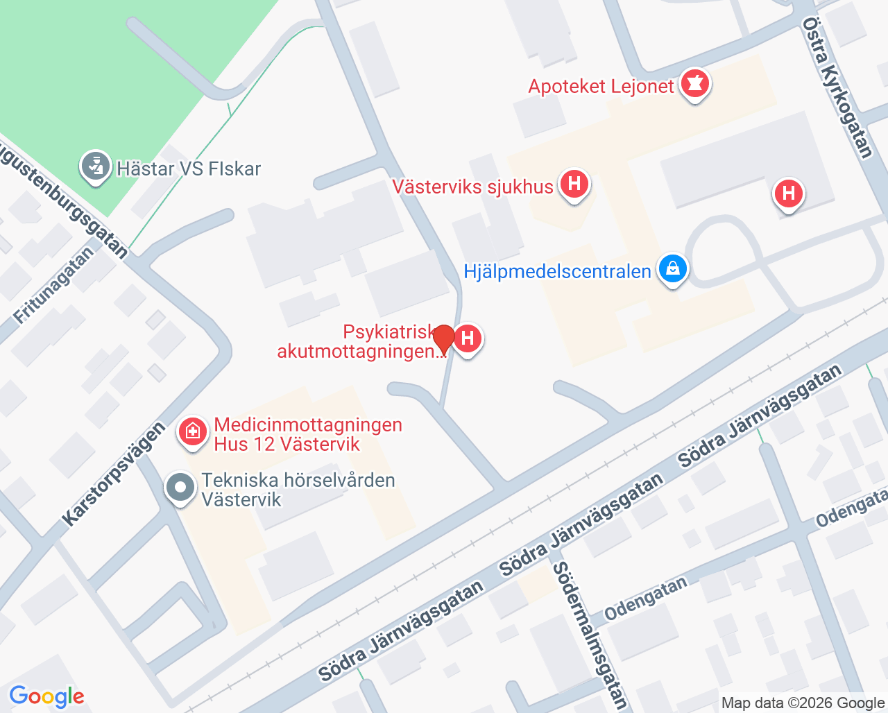 Karta till Vuxenpsykiatriska mottagningen Västervik