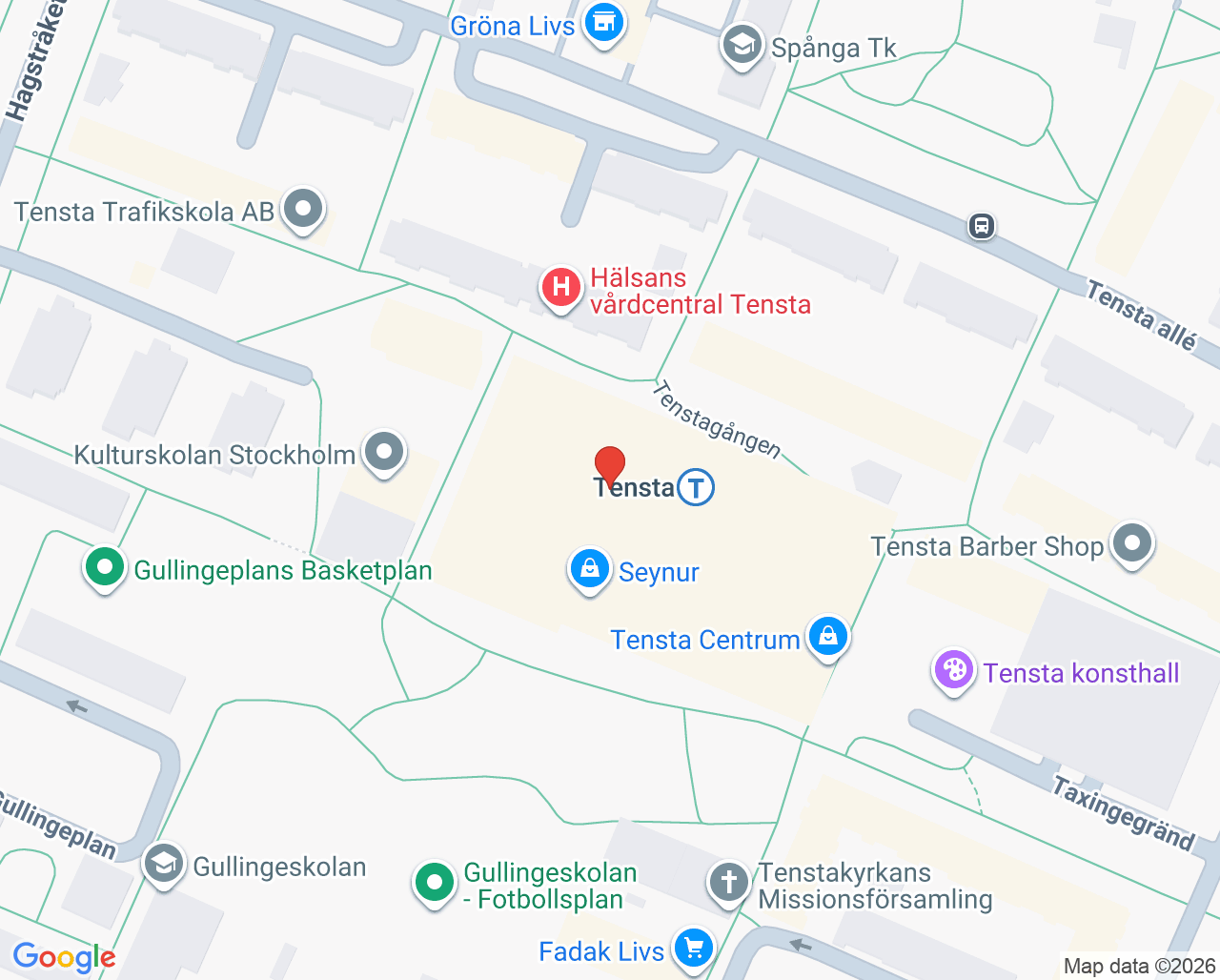 Karta till Akuttandvården Tensta, Spånga
