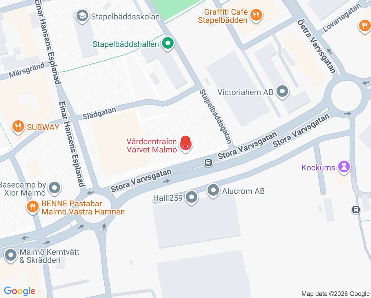 Karta till Vårdcentralen Varvet Malmö
