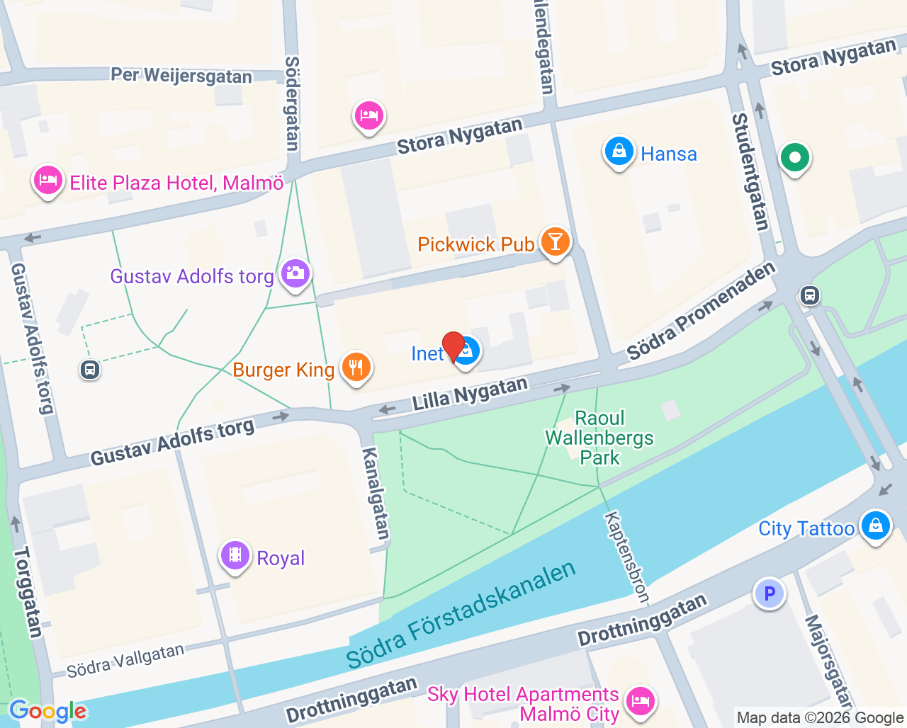 Karta till Vårdcentralen Lilla Nygatan Malmö