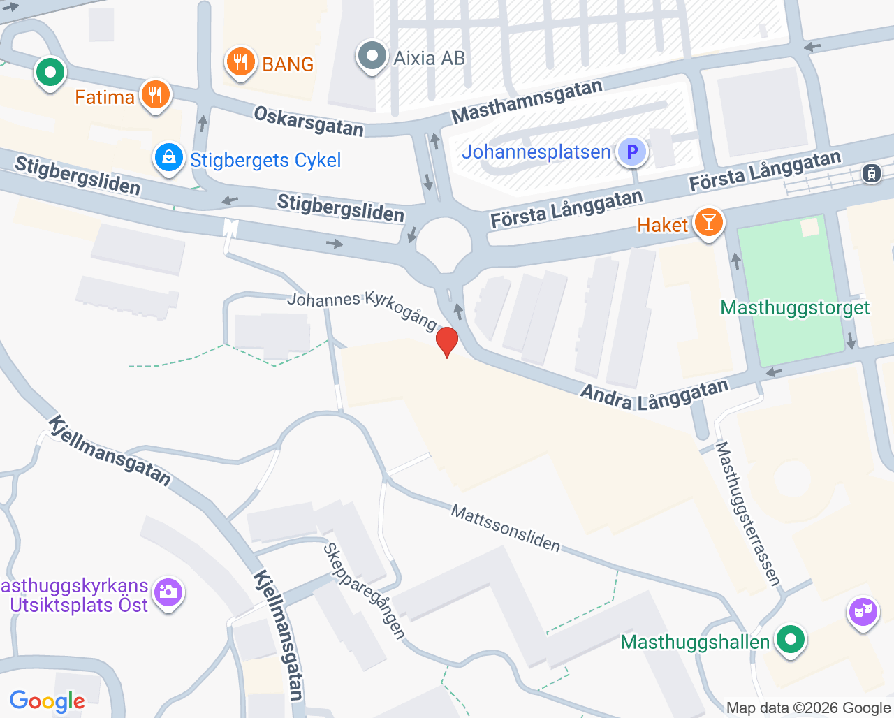 Karta till Nötkärnan Masthugget Familjeläkare och BVC, Masthugget
