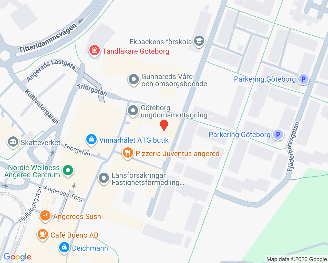 Karta till Angered psykologmottagning föräldraskap och små barn, Göteborg