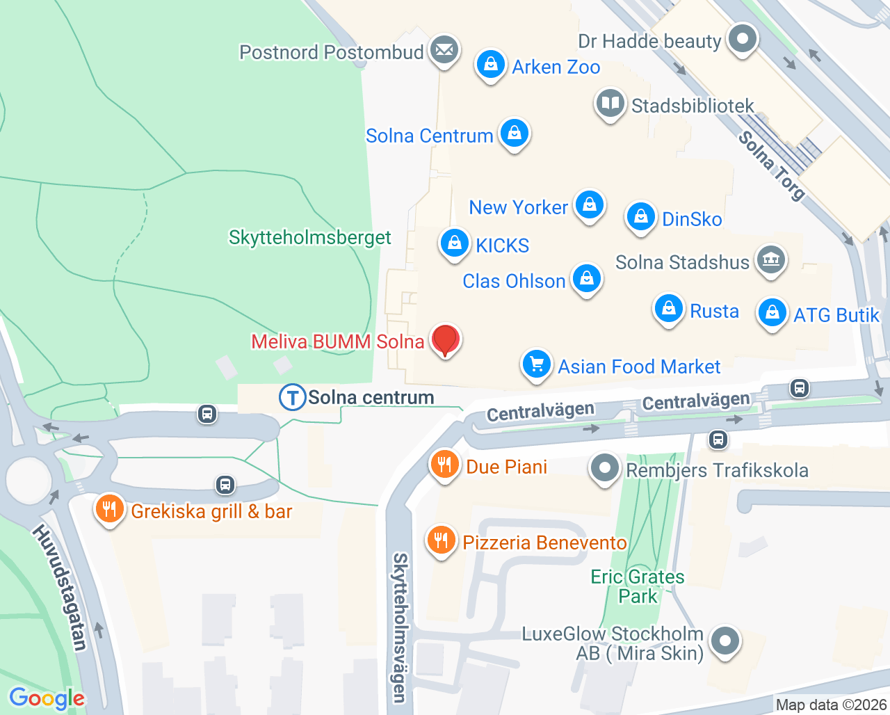 Karta till Solna Centrum Familjetandvård, Solna