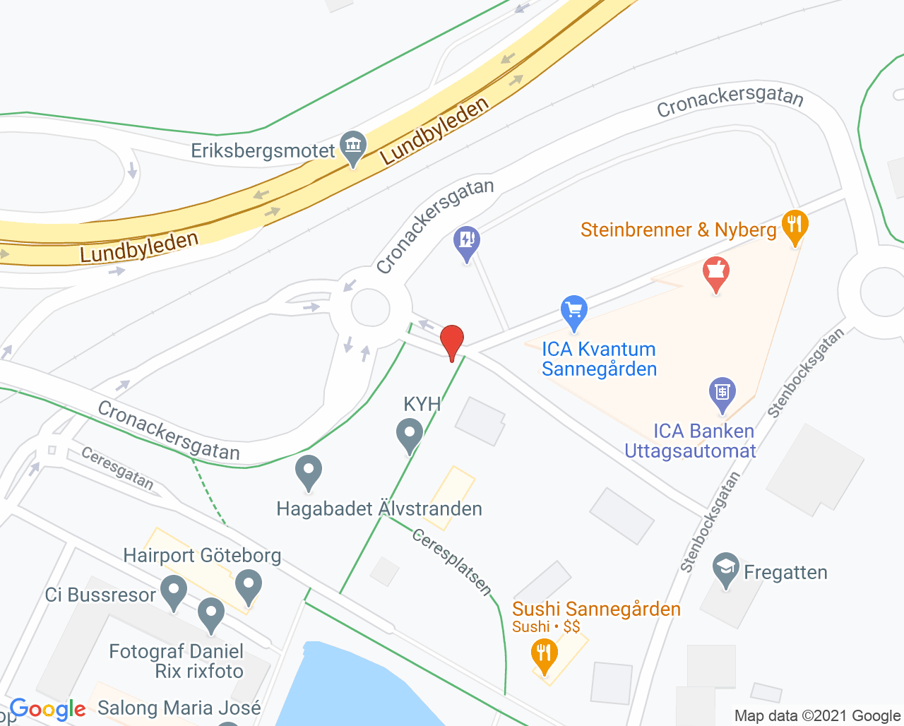 Karta till Närhälsan Sannegården rehabmottagning, Göteborg