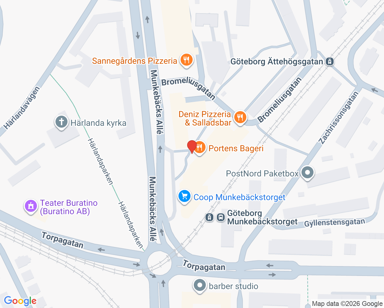 Karta till Närhälsan Björkekärr barnavårdscentral - Munkebäck, Göteborg