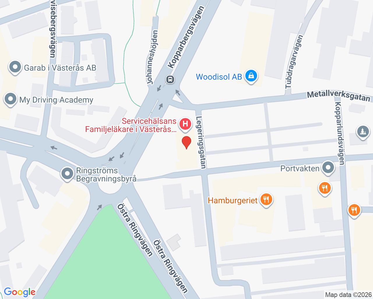 Karta till Servicehälsan Familjeläkarmottagning, Västerås