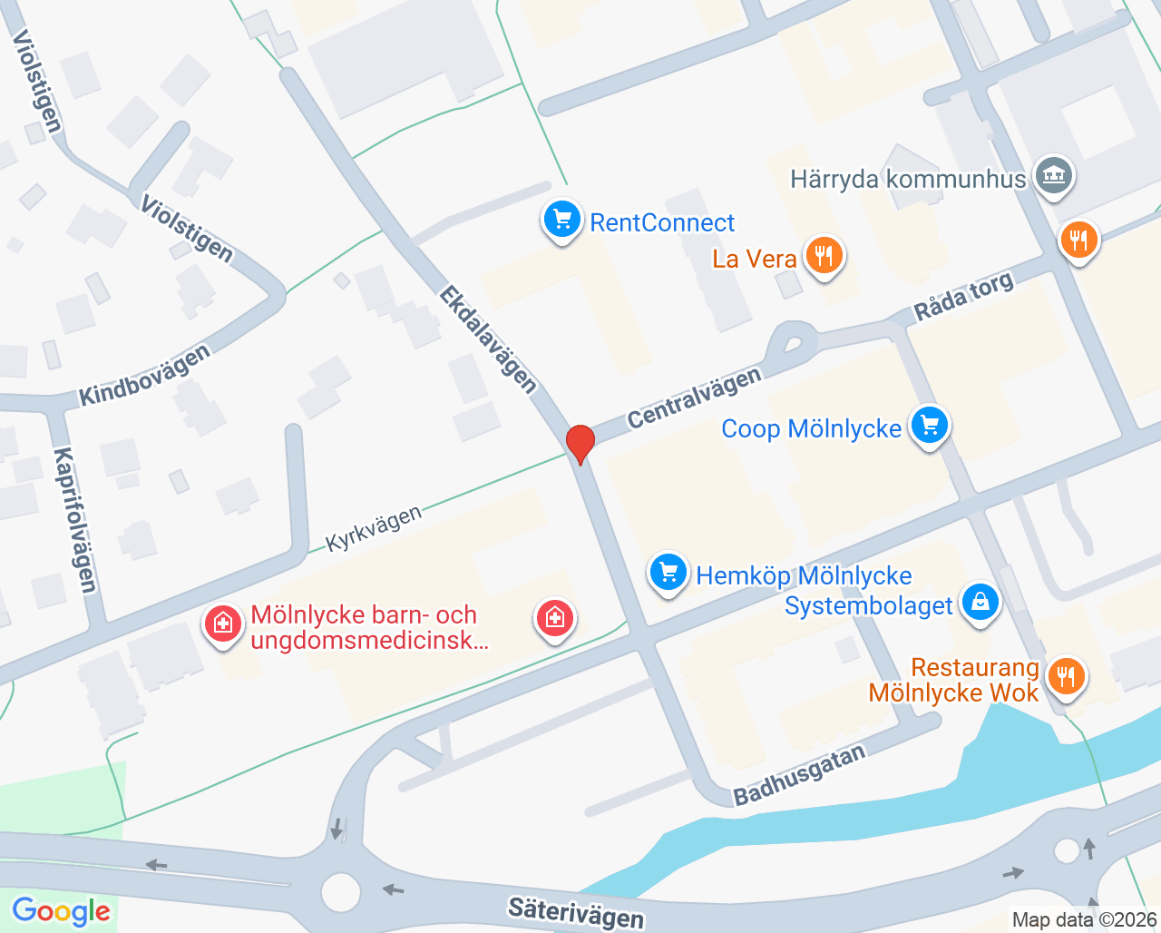 Karta till Närhälsan Mölnlycke rehabmottagning, Mölnlycke