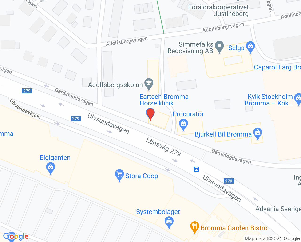 Karta till Eartech Bromma Hörselklinik