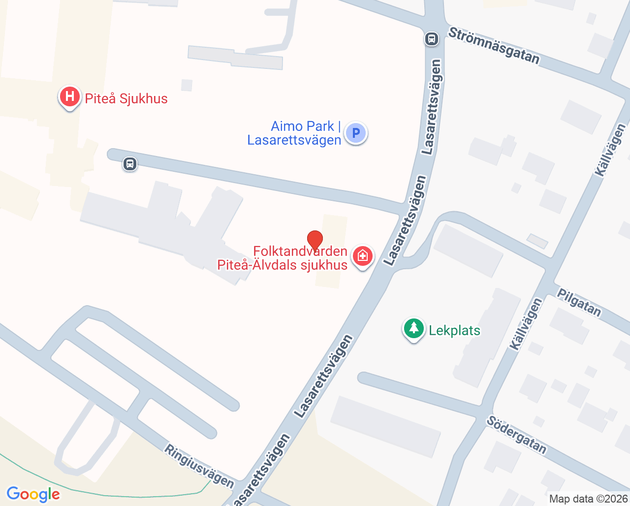 Karta till Barnmedicinmottagningen Piteå sjukhus