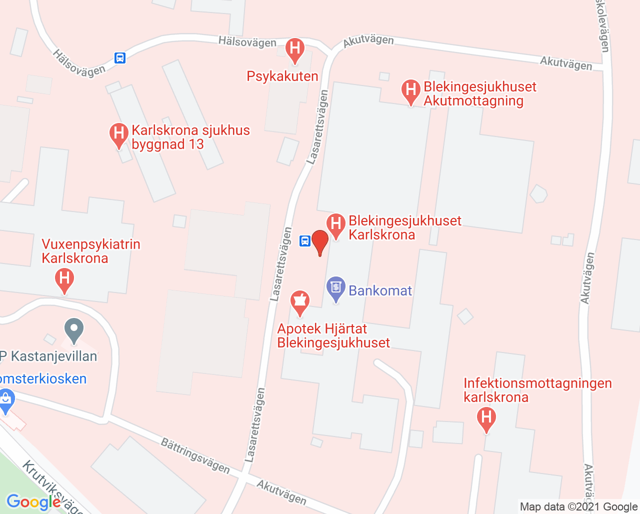 Karta till Thoraxcentrum Arytmimottagningen Karlskrona
