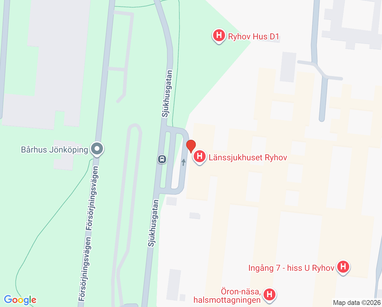 Karta till Länssjukhuset Ryhov Jönköping