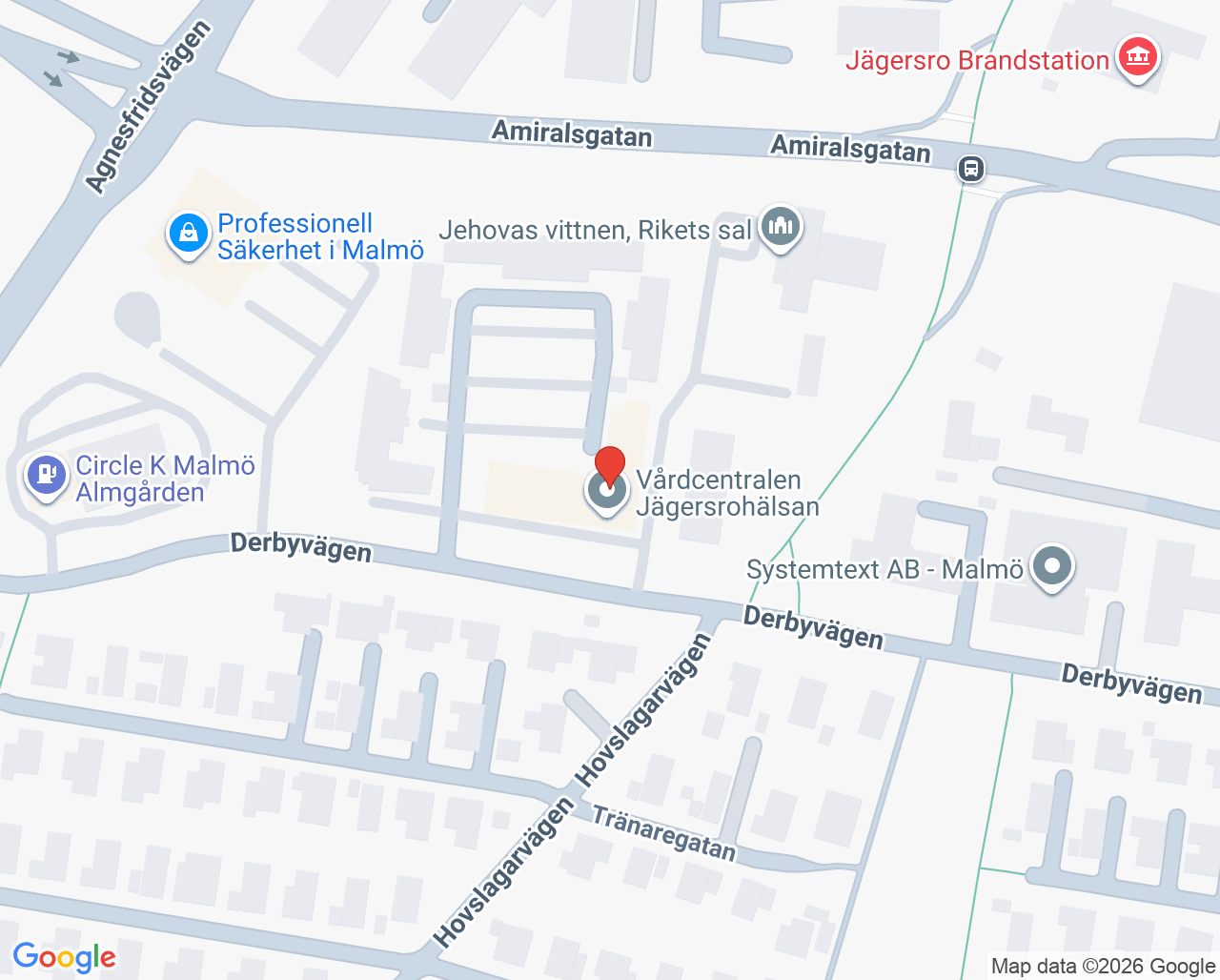 Karta till Vårdcentralen Jägersrohälsan