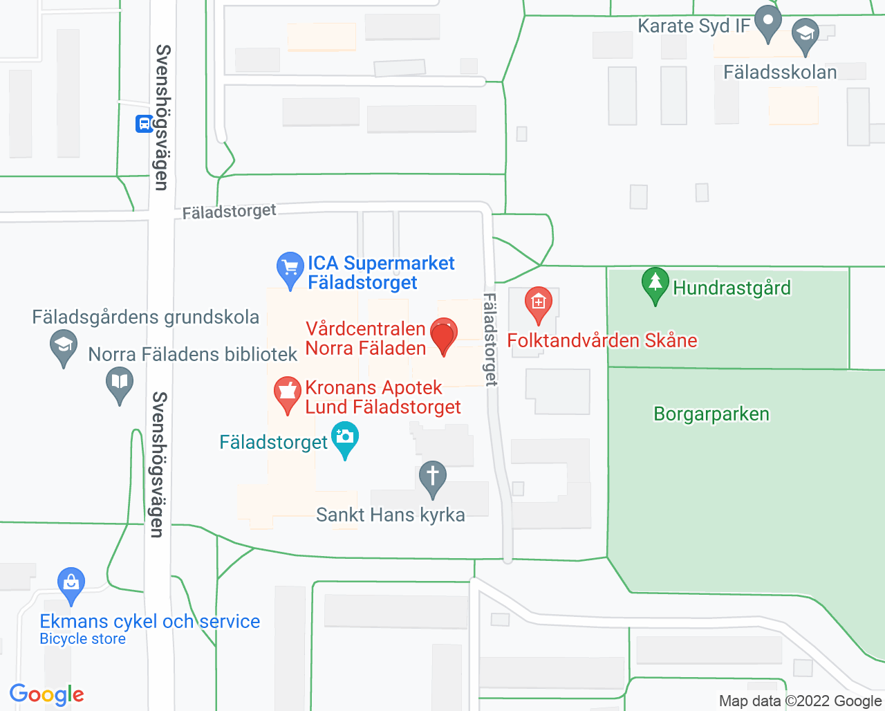 Karta till Vårdcentralen Norra Fäladen