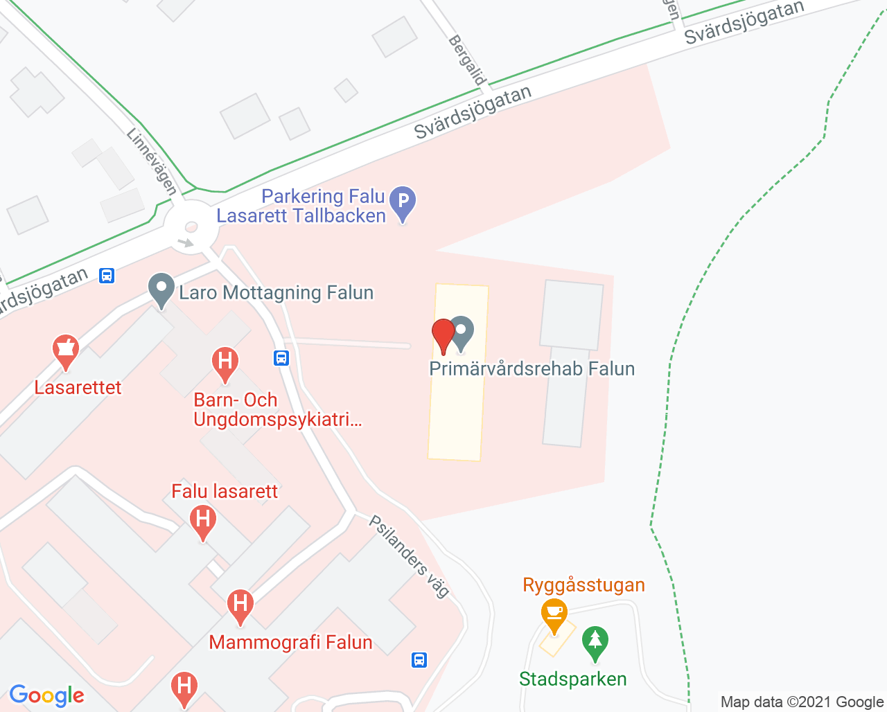Karta till Avdelning 58 Geriatrik Falun, Falu lasarett