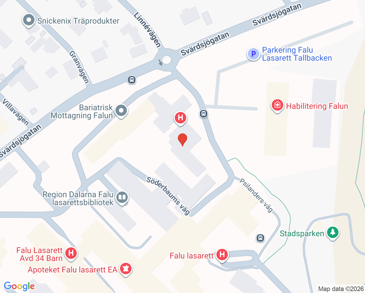 Karta till Barn- och ungdomspsykiatri Dalarna, Avdelning 68 Barn- och ungdomspsykiatri Falun