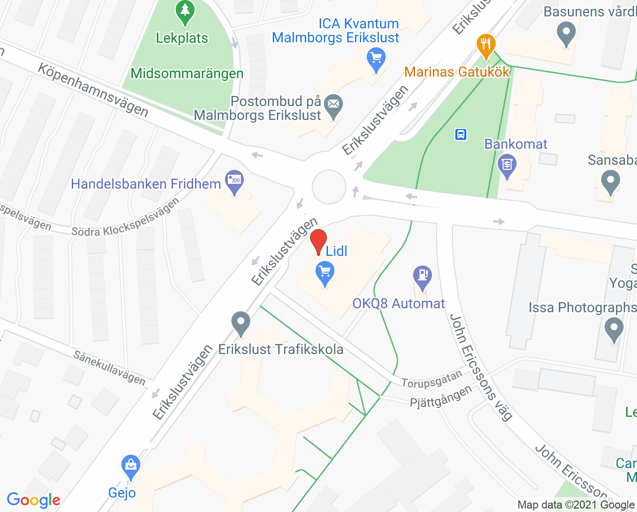 Karta till Emma Barnavård på Cura, Malmö