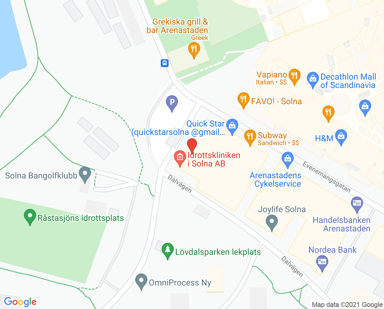 Karta till Svenska Idrottskliniken Rehab AB Karin Brandell, Solna