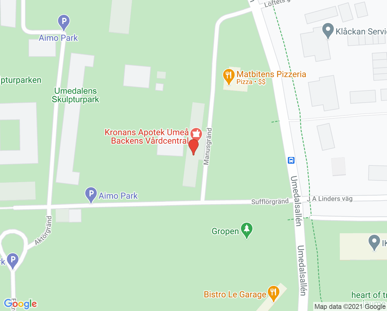 Karta till Familjecentral Backen