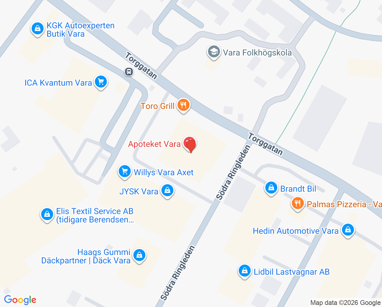 Karta till Apoteket Vara/Doktor24, Vara