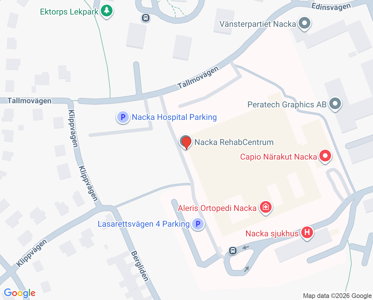 Karta till Nacka RehabCentrum