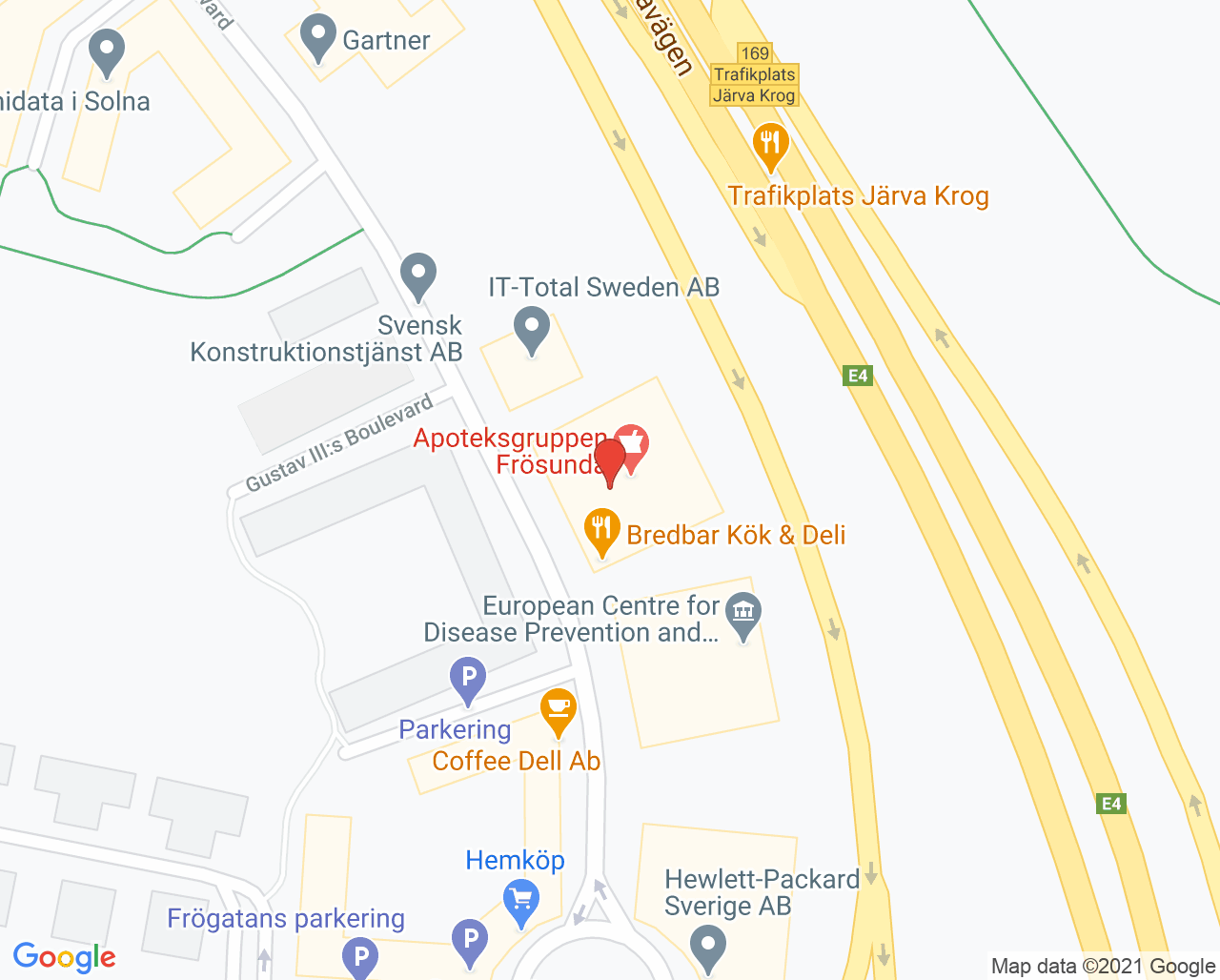 Karta till Solna Husläkarmottagning i Frösunda, Solna
